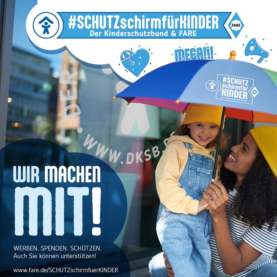 Aktion #SCHUTZschirmfürKINDER - Kampagne von FARE und dem Kinderschutzbund